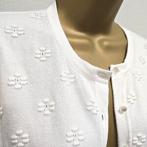 Cable Gauge White Knit Cardigan Sweater Womens Lg Bubble Stitch Cottage Preppy